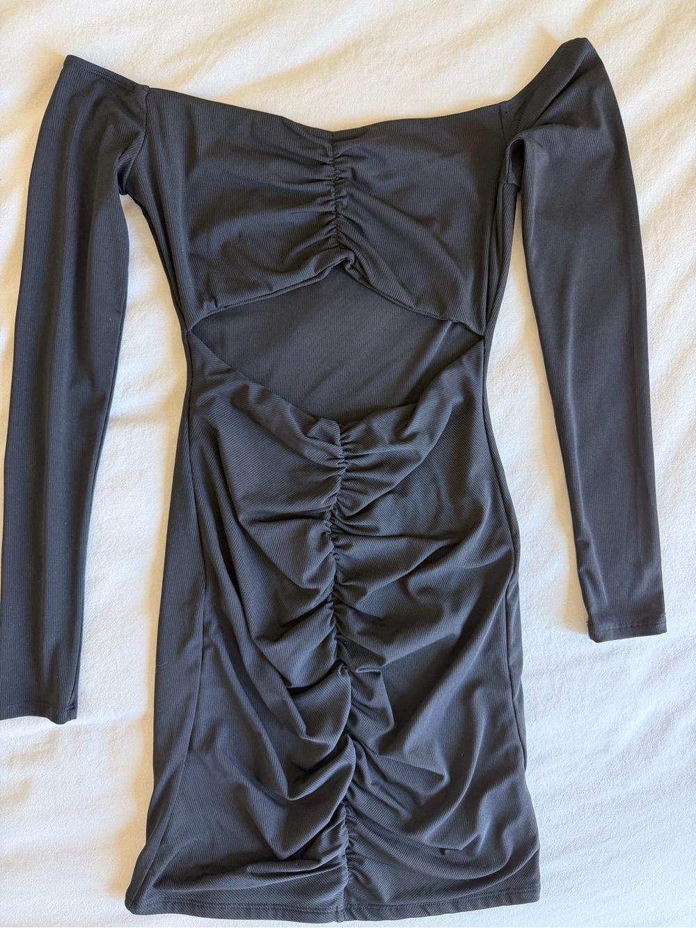naked wardrobe Off-Shoulder Ruched black dress with cut out
